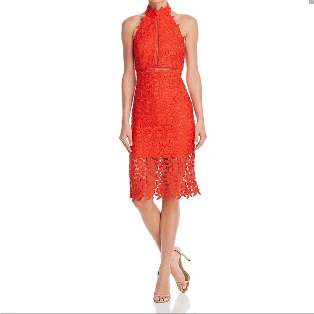 Bardot Red Gemma Lace Cocktail Halter Dress